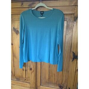 NWOT Eileen Fisher Blue Top Large Pullover Stretch Long Sleeve Crew Neck USA